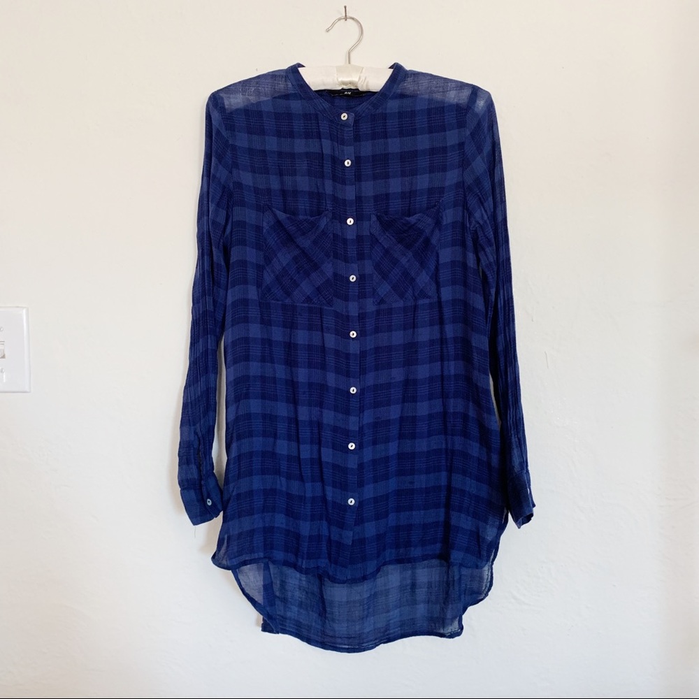 H&M Long Plaid Button-Down Tunic Top